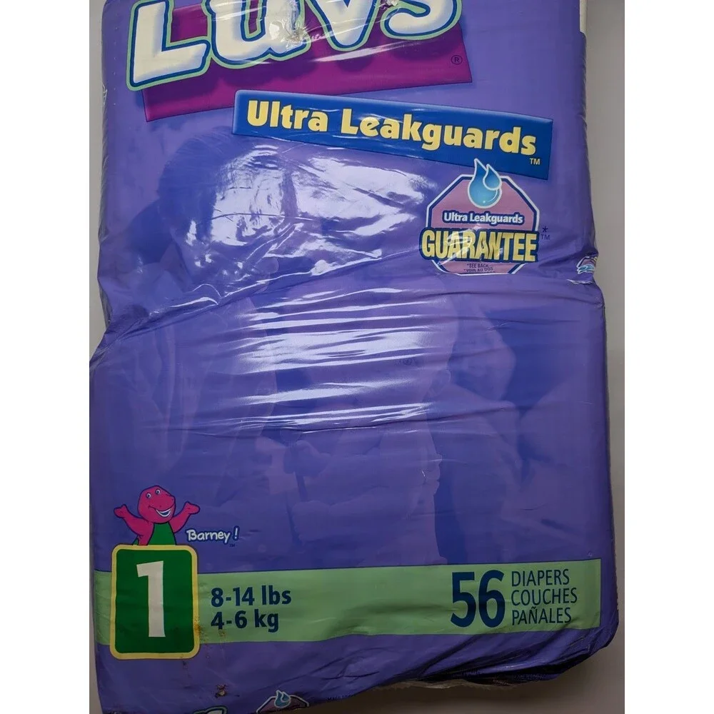 Luvs Vintage 2002 Size 1 Barney Diapers Ultra Leakguards SEALED New 56 Vtg Rare